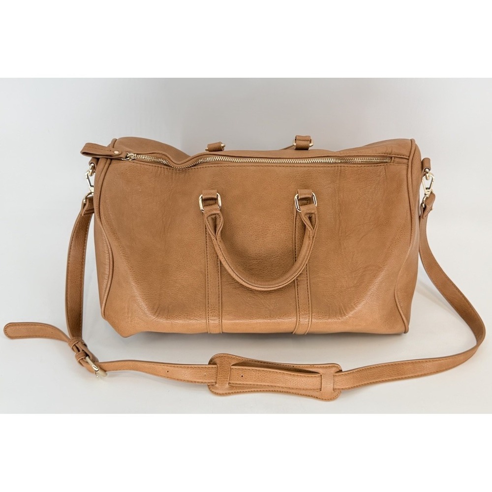 Sole Society Brown Vegan Leather Weekender Bag Gold Accents